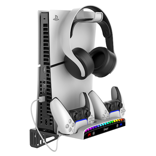 IPEGA PS5 Slim Console Multi-Functional Wall Mount Charging Dock for PS5 Console with RGB Light IPEGA PS5 Slim Console Multi-Functional Wall Mount Charging Dock for PS5 Console with RGB Light